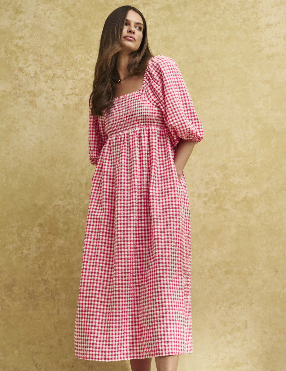 Pink Gingham Check Kylie Midi Dress
