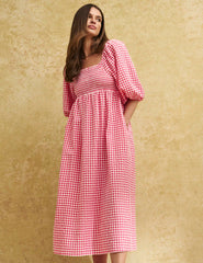 Pink Gingham Check Kylie Midi Dress