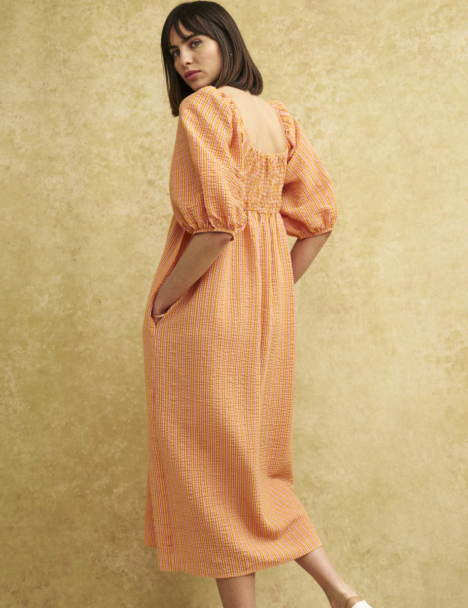 Orange and Pink Stripe Kylie Midi Dress