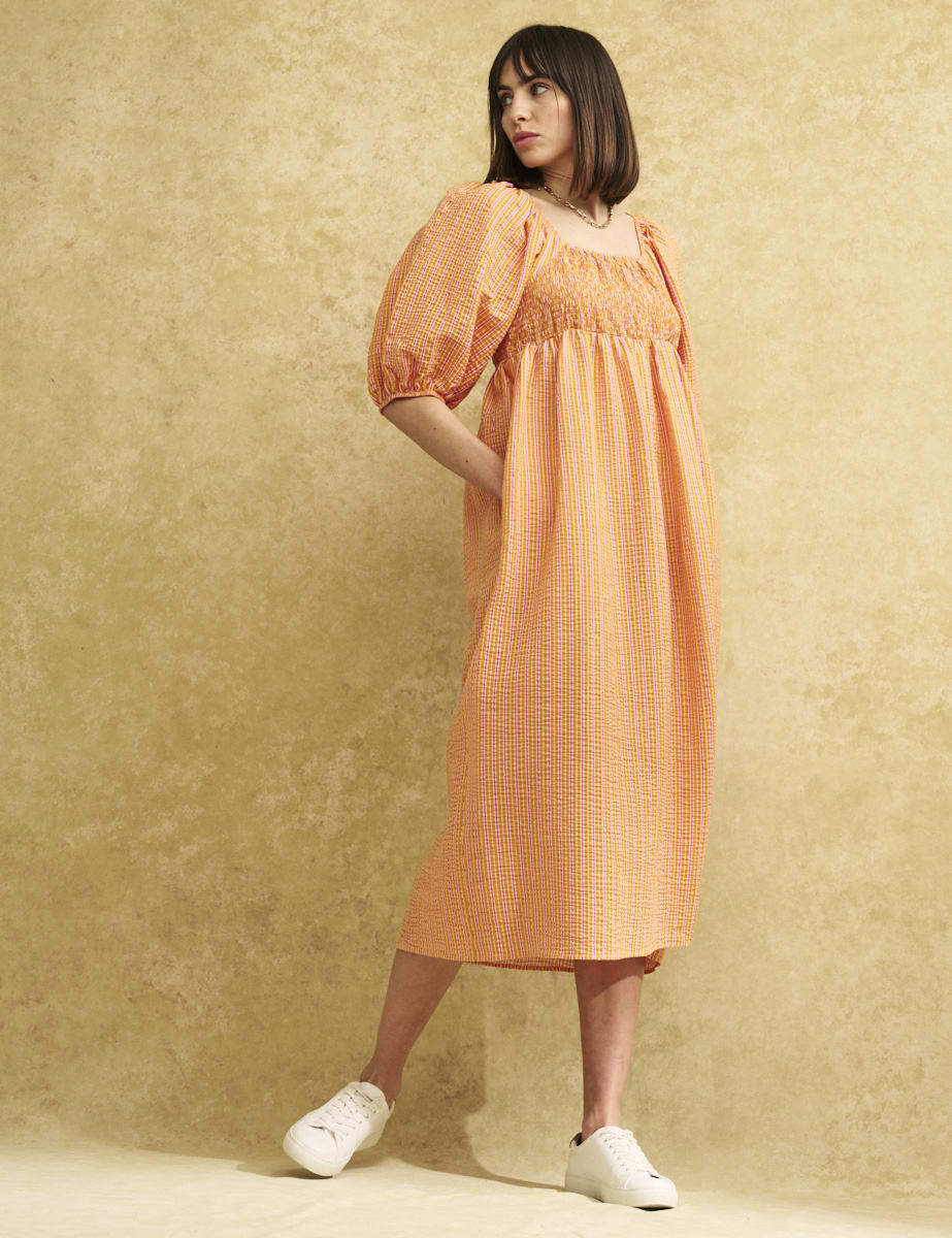 Orange and Pink Stripe Kylie Midi Dress