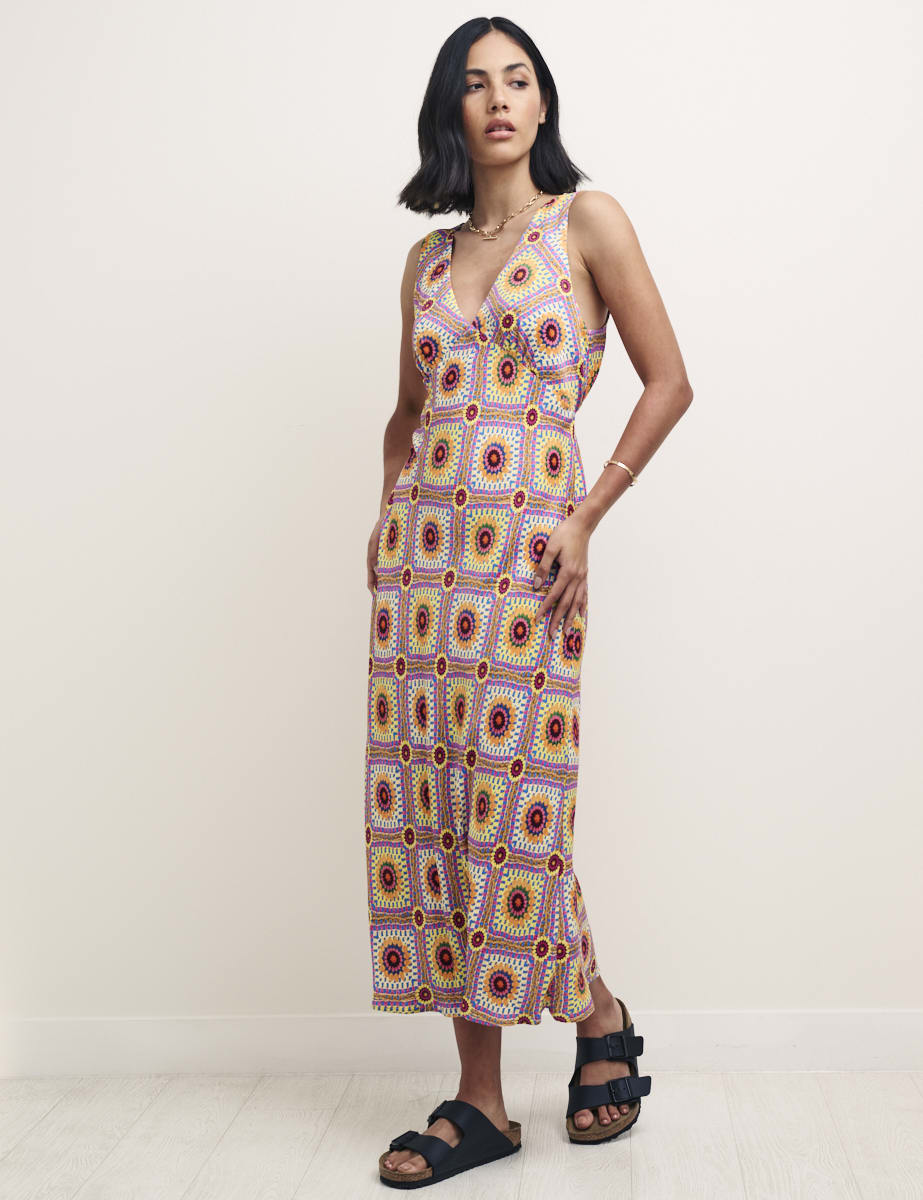 Sunflower Crochet Print Helena Midi Dress