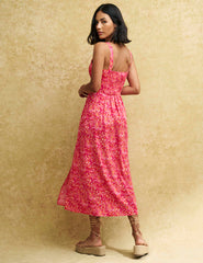 Pink Watercolour Ruffle Trim Lucia Midi Sun Dress