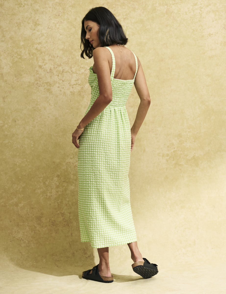 Green Gingham Check Lucia Midi Dress