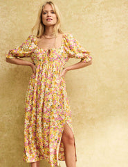 Fearne Cotton Yellow Floral Martina Midi Dress