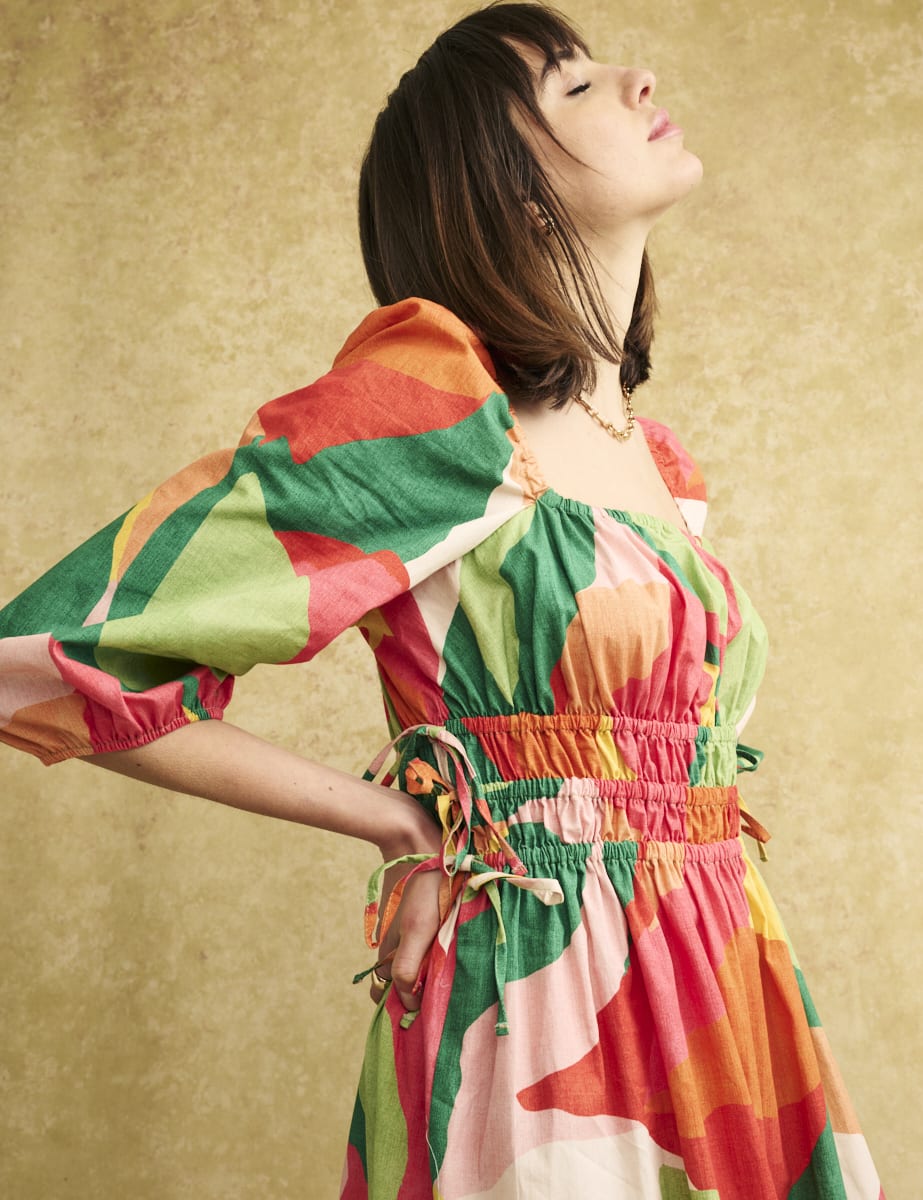 Fearne Cotton Multi Square Neck Franzie Midi Dress