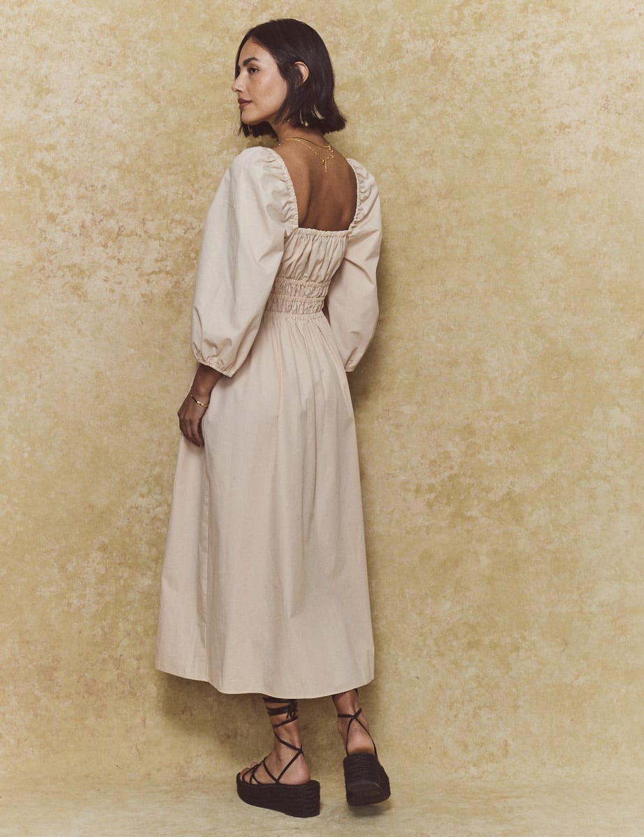 Beige Square Neck Franzie Midi Dress