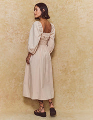 Beige Square Neck Franzie Midi Dress