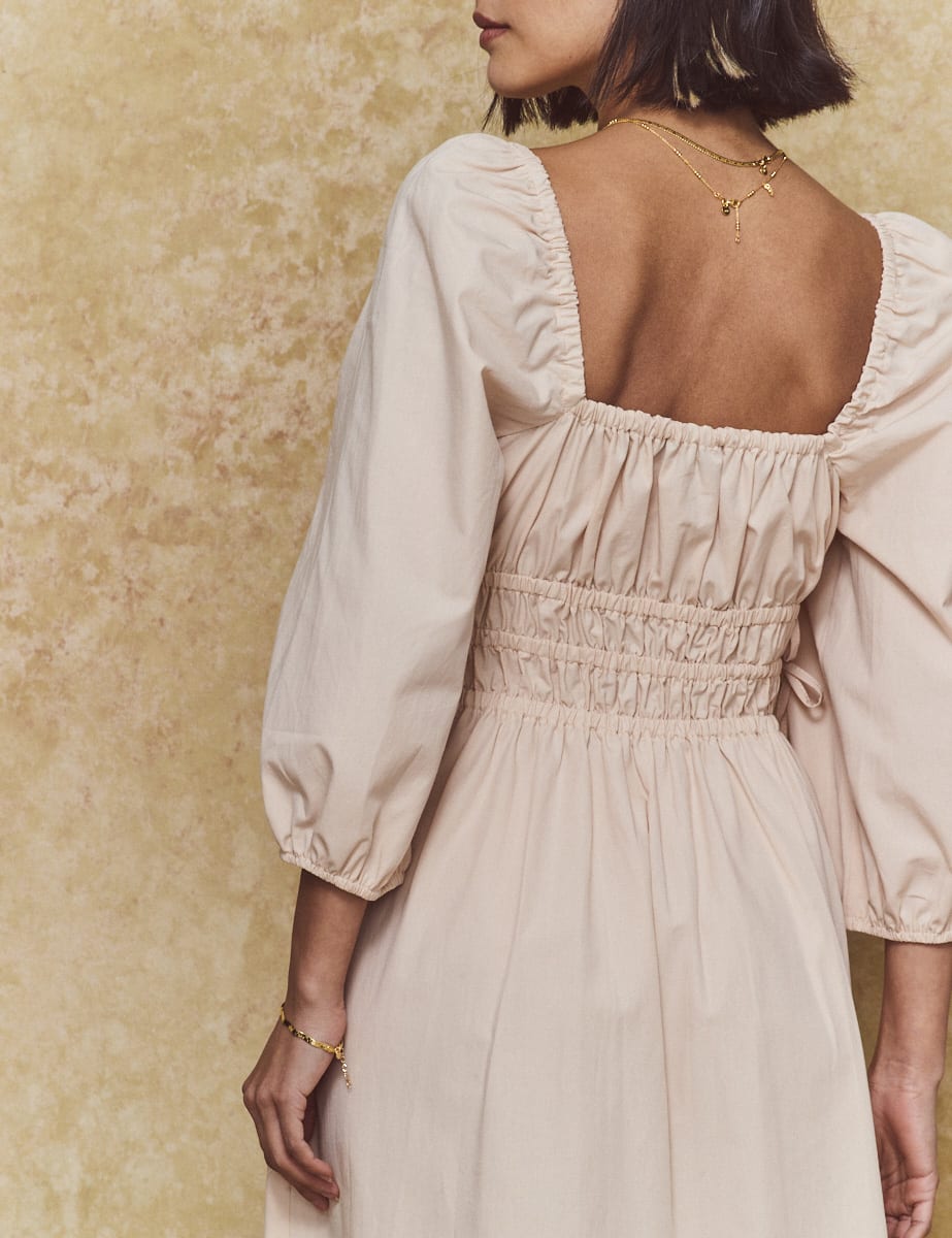 Beige Square Neck Franzie Midi Dress