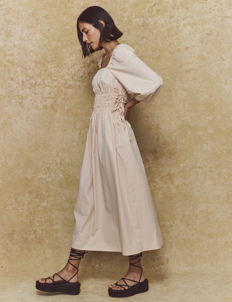 Beige Square Neck Franzie Midi Dress
