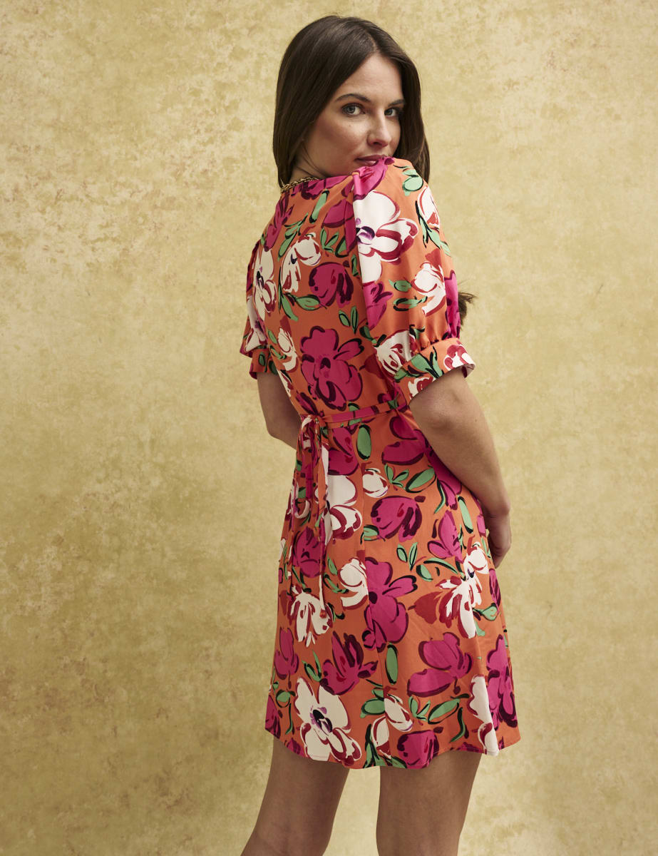 Pink Floral Orange Penny Mini Dress