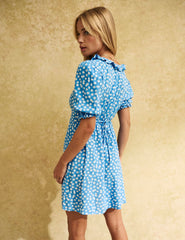 Blue Ditsy Floral Frill Neck Jamie Mini Dress