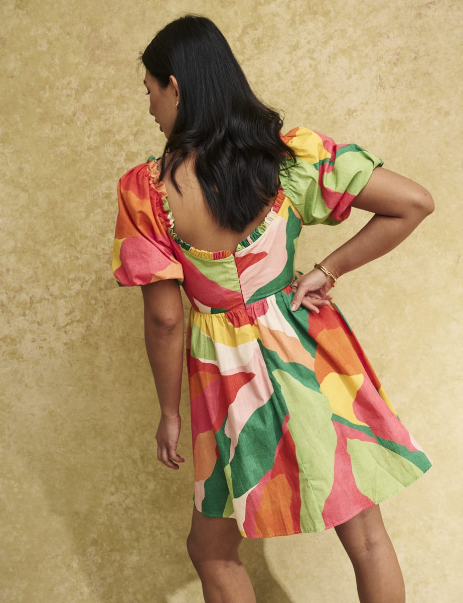 Multi Abstract Puff Sleeve Andie Mini Dress