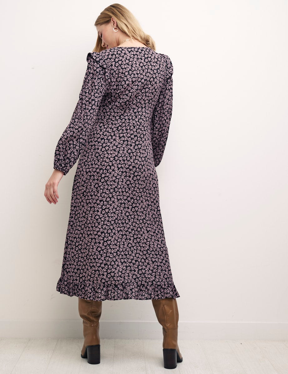 Black Heart Print Lila Midi Dress