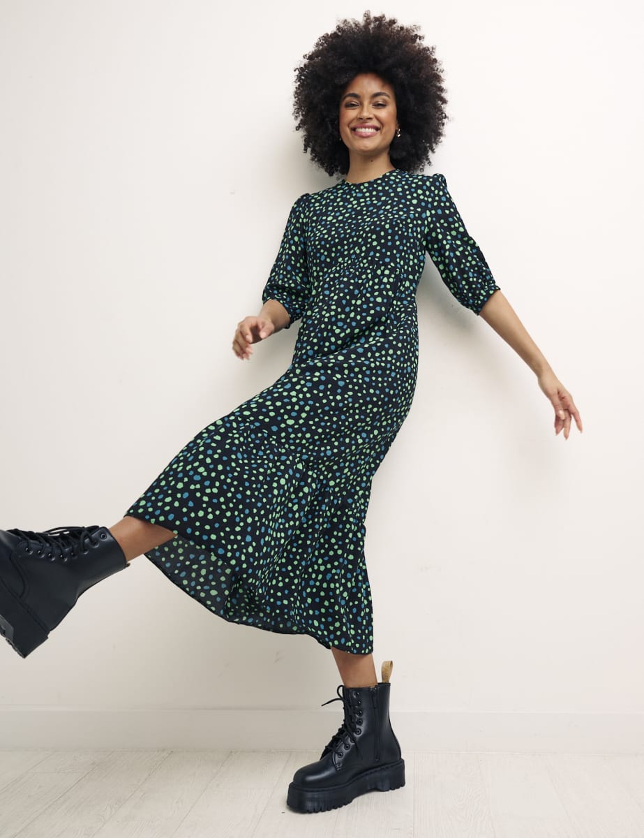 Green Scattered Spot Rachel Midi Dress