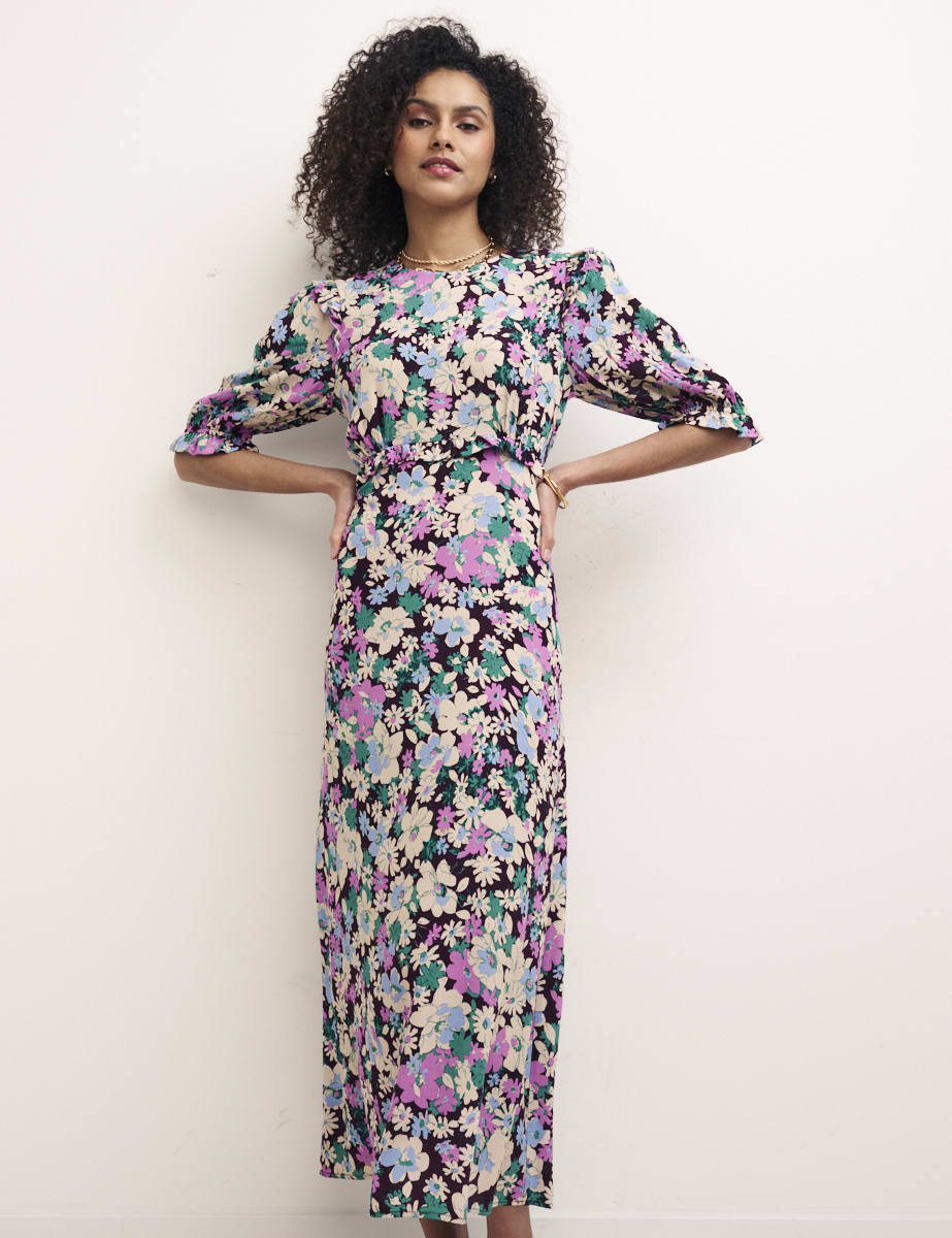 Purple Floral Felicia Midi Dress