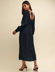 Black Satin Jacquard Imogen Midi Dress