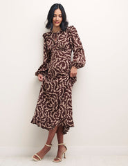 Brown Ditsy Floral Lila Midi Dress