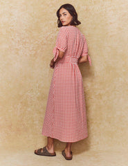 Red Gingham Check Alexis Midi Dress