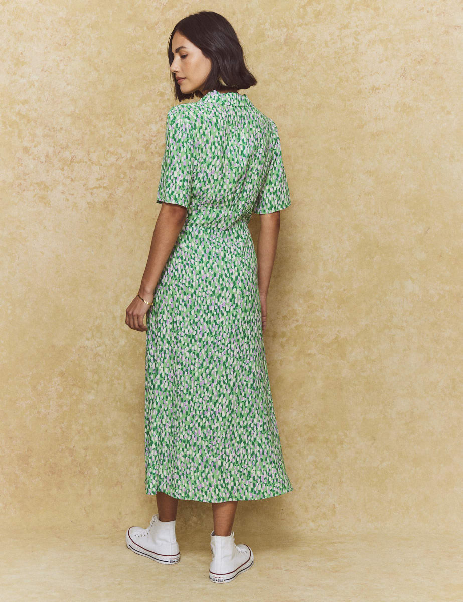 Green Brushstroke Daisy Midi Dress