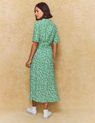 Green Brushstroke Daisy Midi Dress
