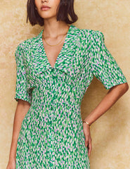 Green Brushstroke Daisy Midi Dress
