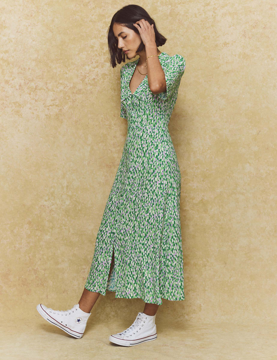 Green Brushstroke Daisy Midi Dress