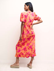 Orange and Pink Floral Delilah Midi Dress