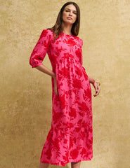 Petite Pink Bloom Floral Rachel Midi Dress