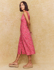 Pink Strawberry Print Sandra Midi Dress