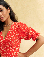 Petite Red Ditsy Floral Delilah Mini Dress