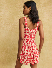 Red Petal Print Kitty Mini Dress