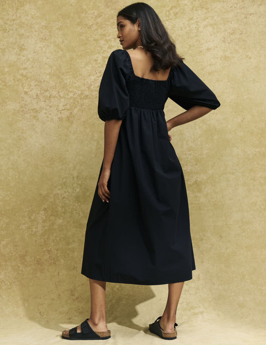 Black Kylie Midi Smock Dress