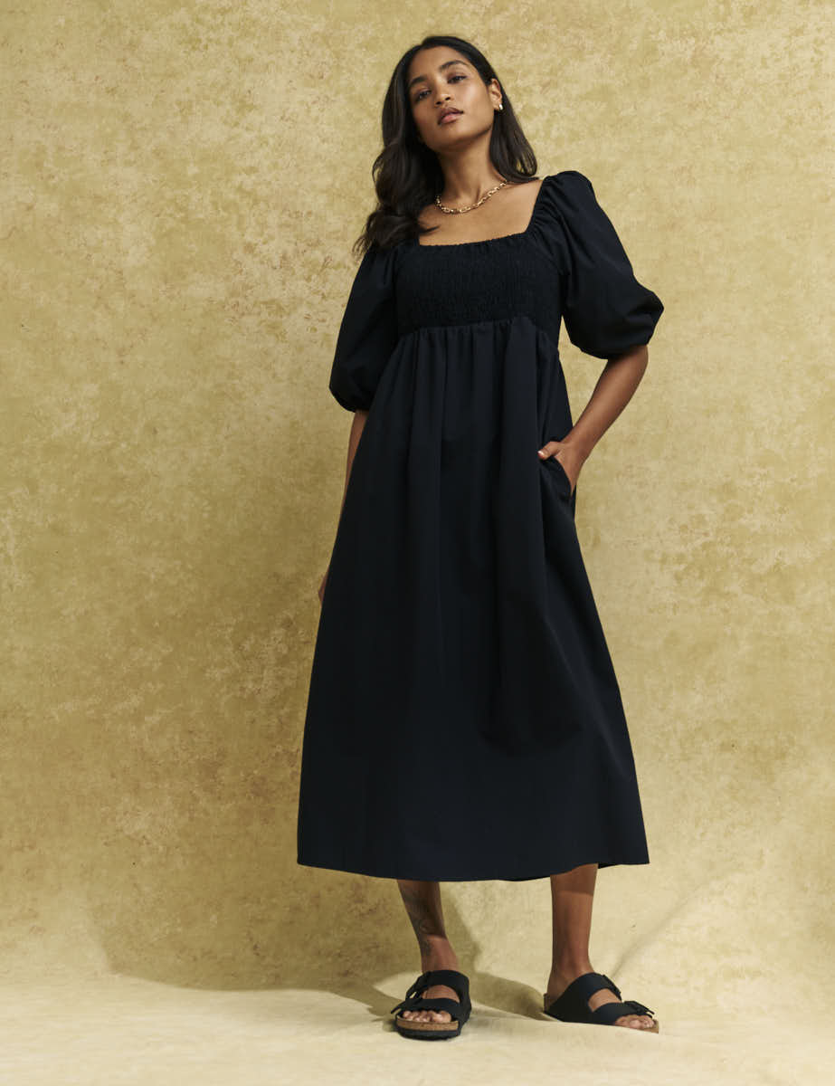 Black Kylie Midi Smock Dress