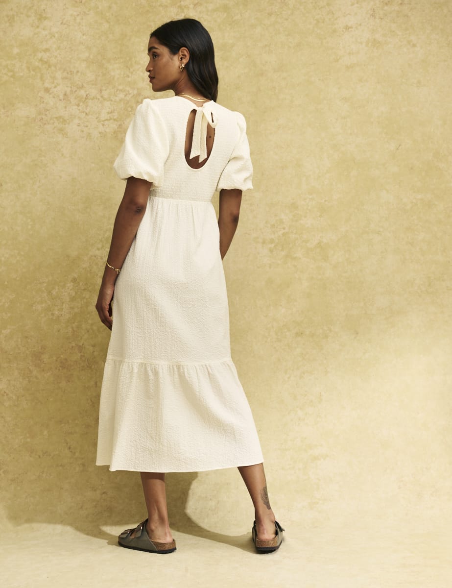 White Kelsie Smock Midi Dress