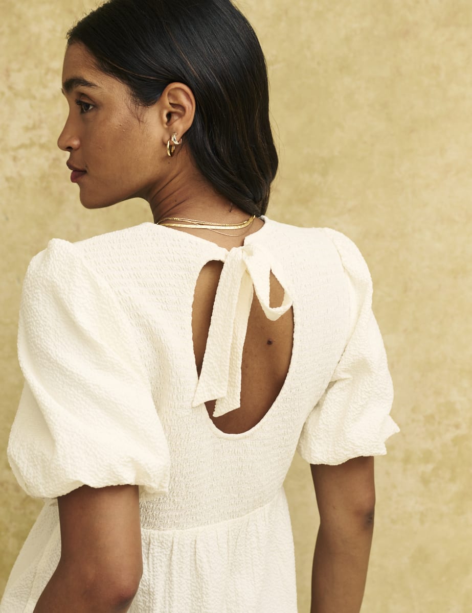 White Kelsie Smock Midi Dress