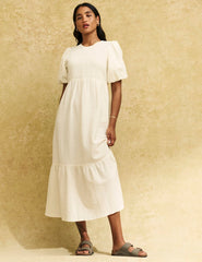White Kelsie Smock Midi Dress