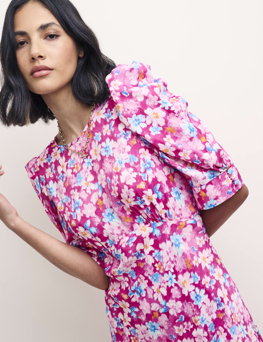 Pink Floral Moira Midi Dress