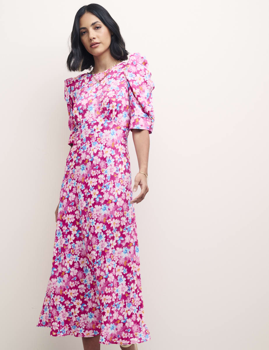 Pink Floral Moira Midi Dress