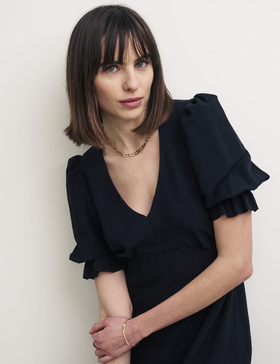 Black Linen-blend Puff Sleeve Delilah Midi Dress