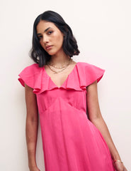 Pink Flutter Sleeve Suki Midi Dress