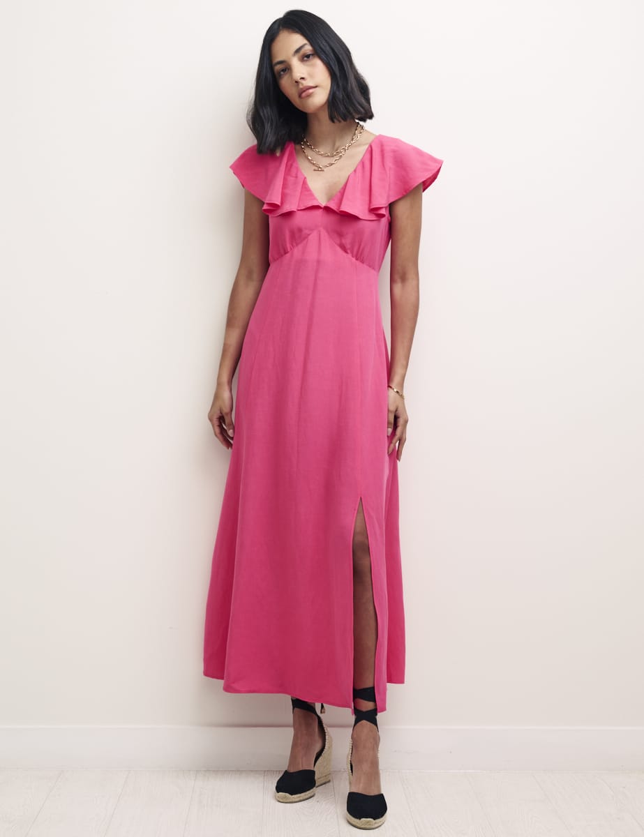 Pink Flutter Sleeve Suki Midi Dress