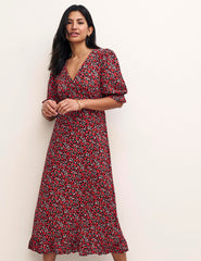 Red Floral Delilah Midi Dress