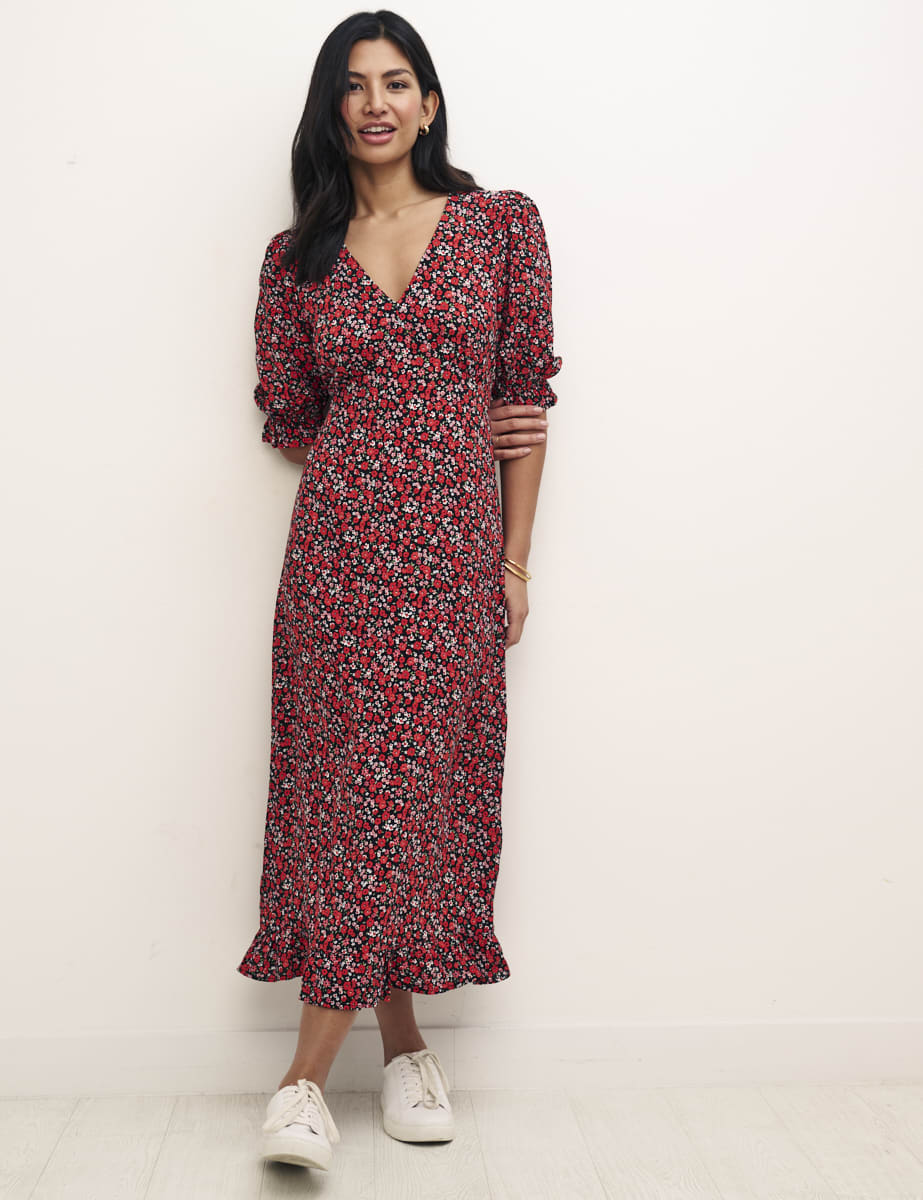 Red Floral Delilah Midi Dress
