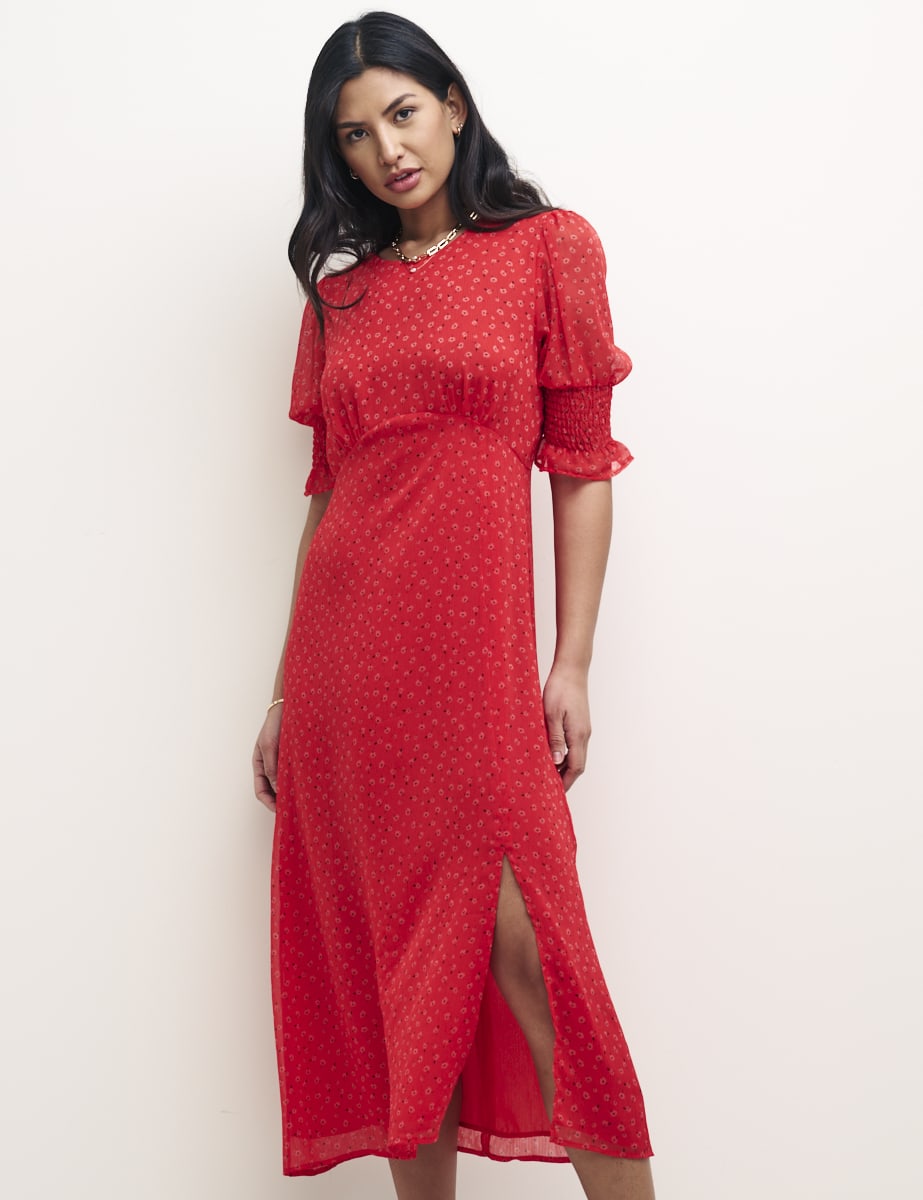 Red Floral Luna Midi Shift Dress