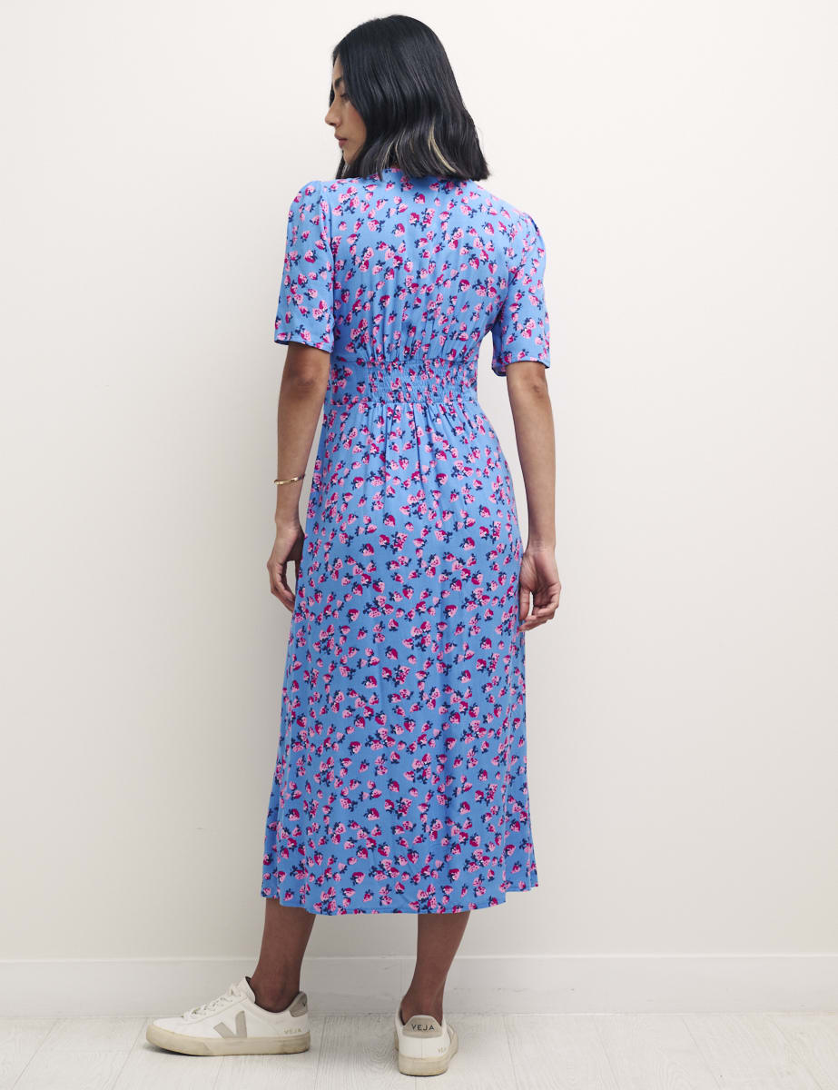 Strawberry Print Alexa Midi with Shirring Dress