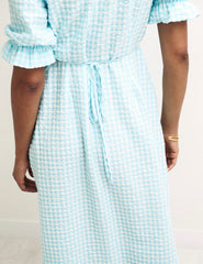 Blue Gingham Check Annalise Midi Dress
