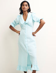 Blue Gingham Check Annalise Midi Dress