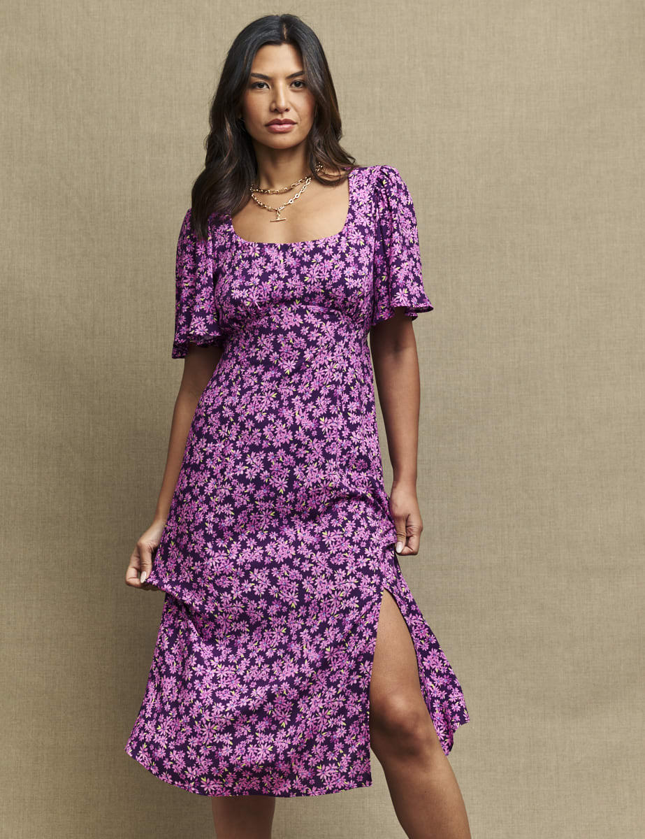 Purple Floral Dee Dee Midi Dress