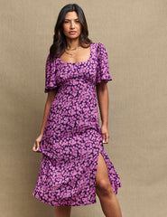 Purple Floral Dee Dee Midi Dress