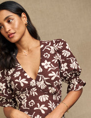 Brown Botanical Print Delilah Midi Tea Dress